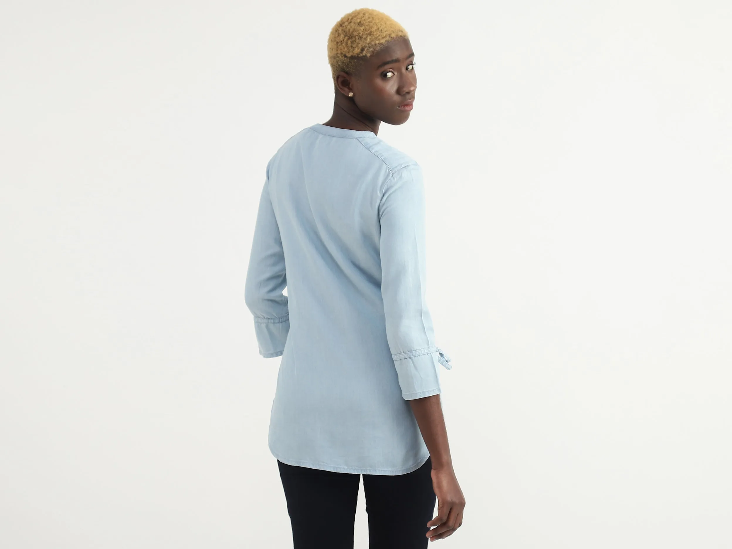 Tencel Solid V-Neck Women Tops