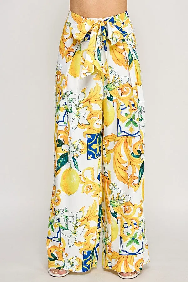 The Lemon Printed Tie Pants