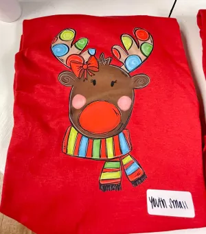 Toddler And Youth Whimsical Reindeer With Bow Soft Tee