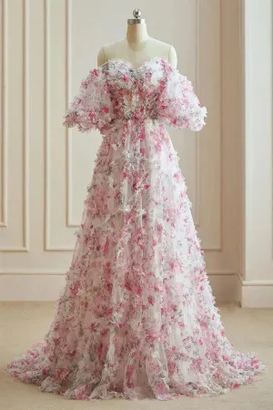 Tulle A-line Sweetheart Multi-Colors Floral Prom Dresses, Evening Dresses, MP957
