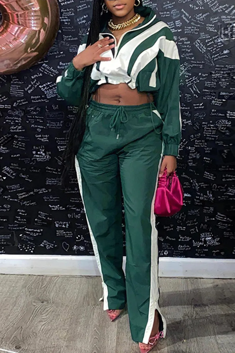 UJ672 Crop Jacket Top and Pants Set
