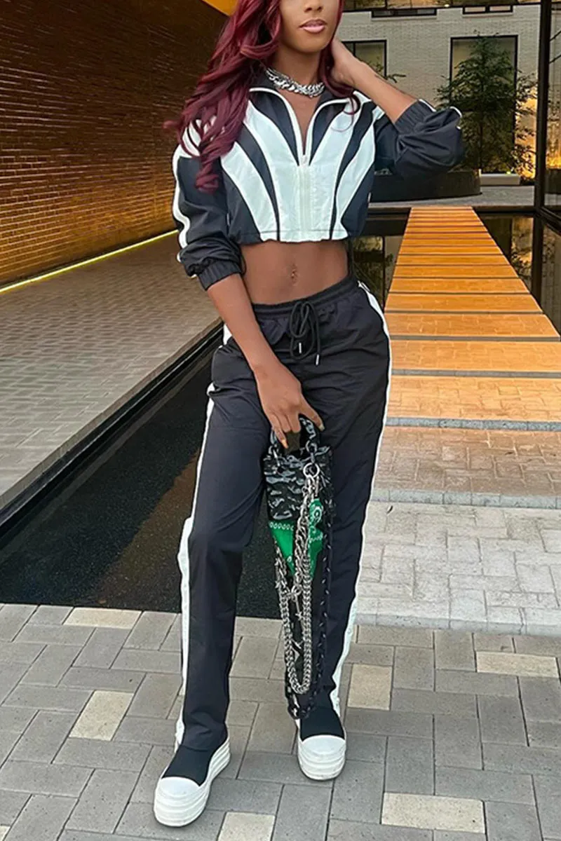 UJ672 Crop Jacket Top and Pants Set