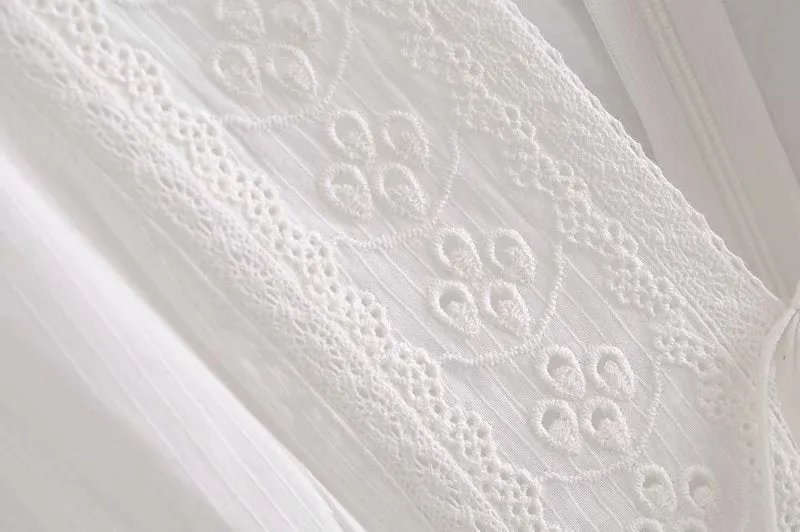 V-neck Lace Hollow-out Elastic Waist Mini Dresses
