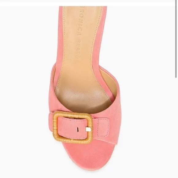 Veronica Beard Donata Pink Suede Wedge Sandals in Pink Dragonfruit Sz 10.5