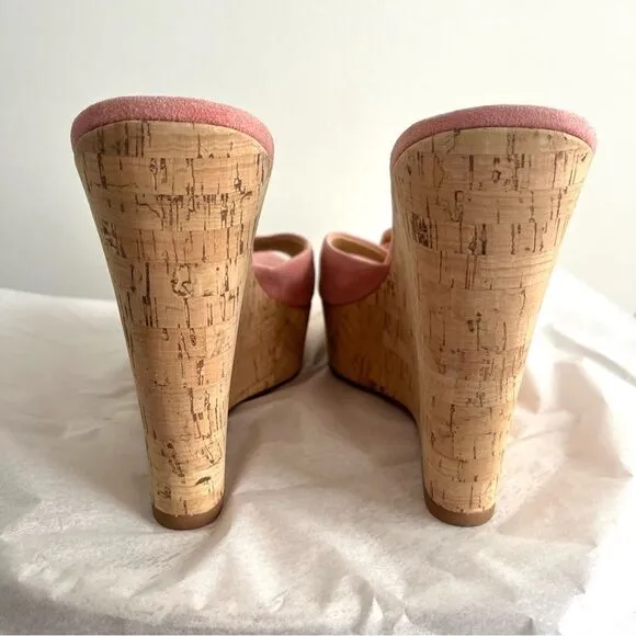 Veronica Beard Donata Pink Suede Wedge Sandals in Pink Dragonfruit Sz 10.5