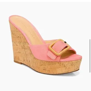 Veronica Beard Donata Pink Suede Wedge Sandals in Pink Dragonfruit Sz 10.5