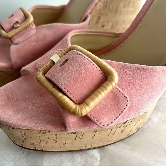 Veronica Beard Donata Pink Suede Wedge Sandals in Pink Dragonfruit Sz 10.5