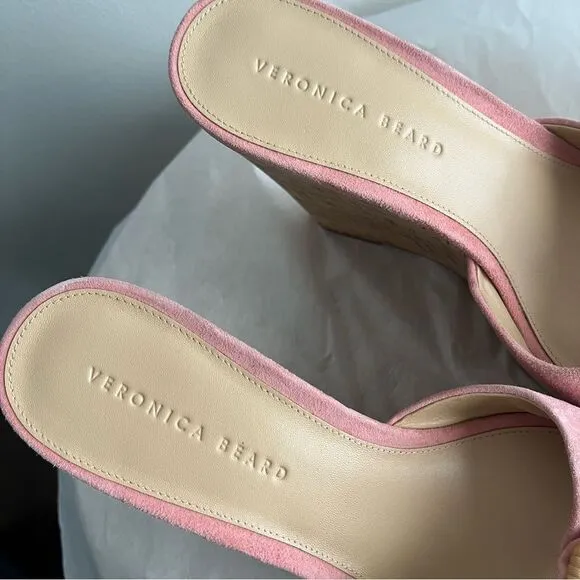 Veronica Beard Donata Pink Suede Wedge Sandals in Pink Dragonfruit Sz 10.5
