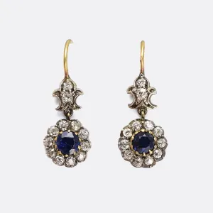 Victorian Sapphire & Diamond Fleur-de-lys Cluster Earrings