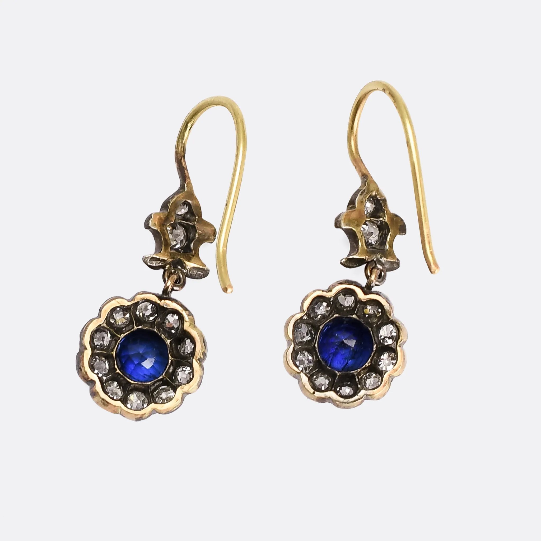 Victorian Sapphire & Diamond Fleur-de-lys Cluster Earrings