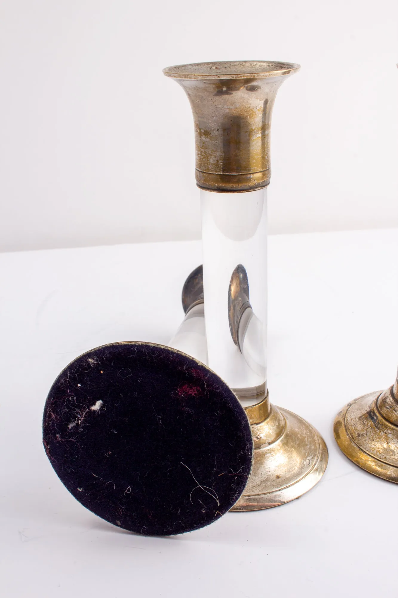 Vintage Acrylic & Silver Plate Candle Sticks found in France | Set of Three