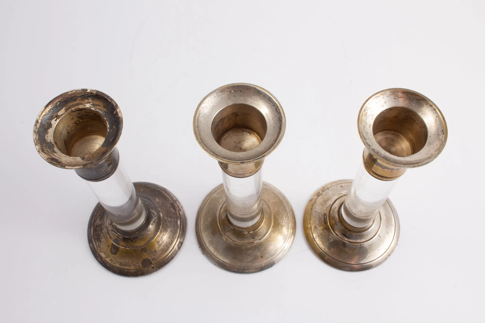 Vintage Acrylic & Silver Plate Candle Sticks found in France | Set of Three