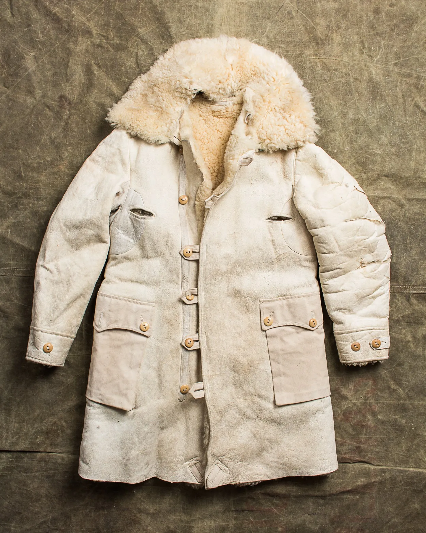 Vintage Swedish Army Shearling Survival Coat "Livpäls M/1916"