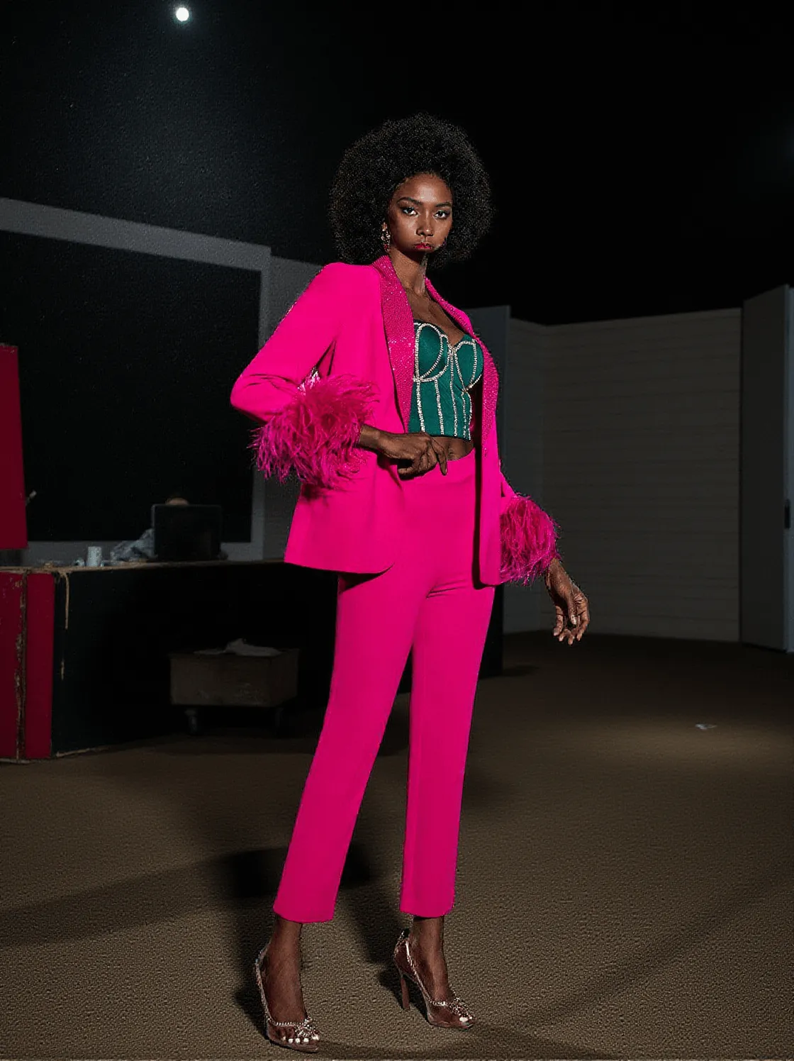 Viola Rhinestone Feather Blazer