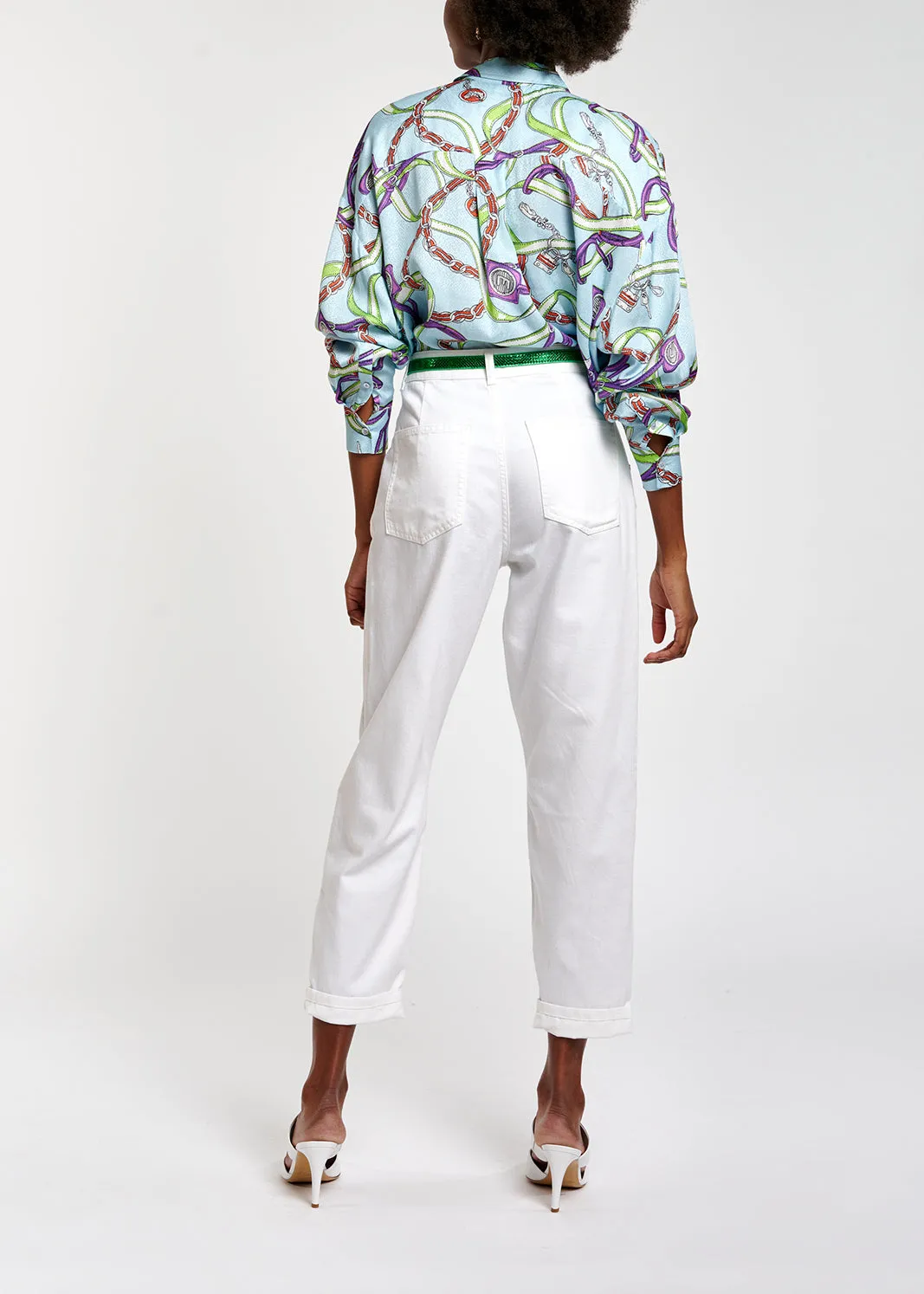 White loose-fit denim pants