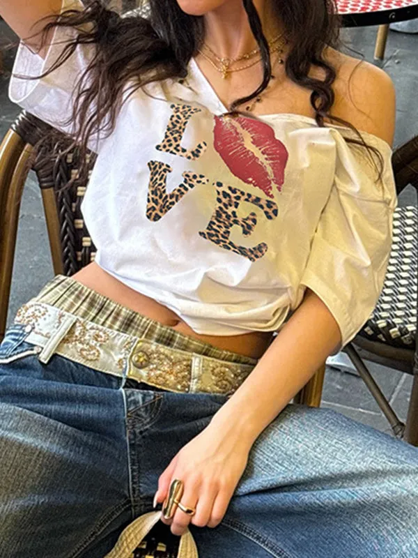 White Y2k monogram oversized shirt in short sleeve