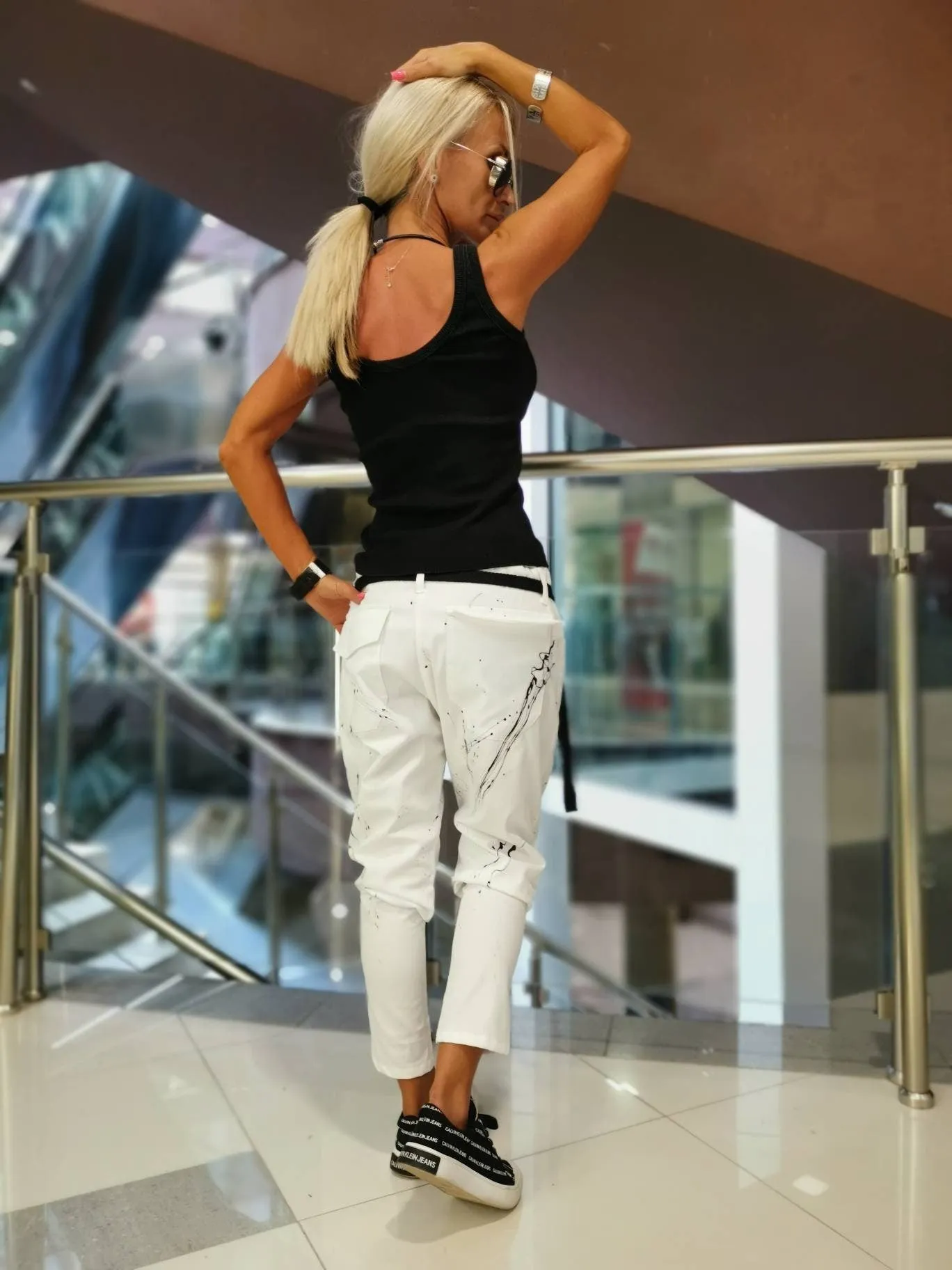 Woman Pants/Drop Crotch Pants/Zippers Pants/Harem Pants/White pants/Loose pants/Extravagant Pants/Avant-garde Trousers/Hand sprayed pants