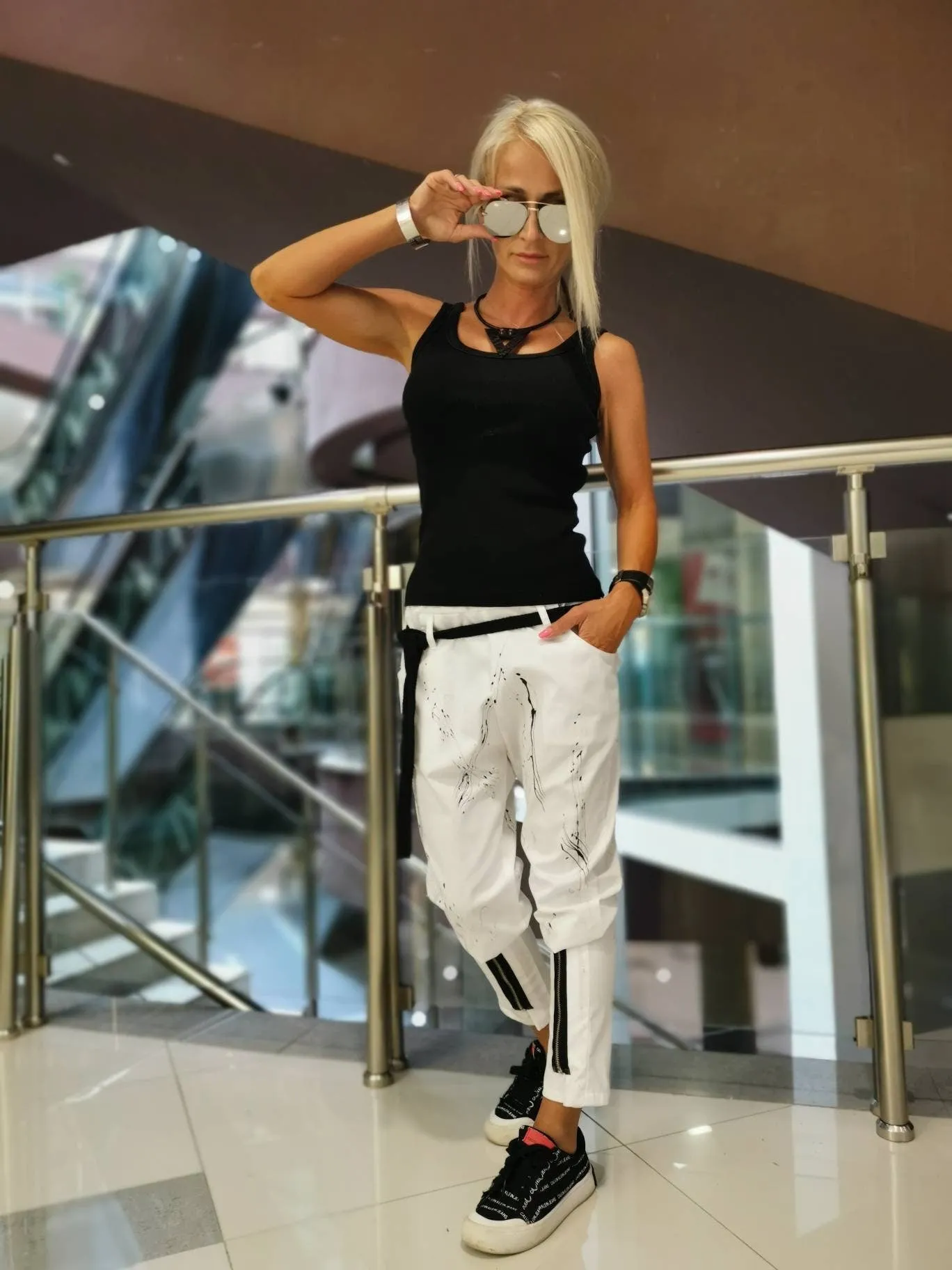 Woman Pants/Drop Crotch Pants/Zippers Pants/Harem Pants/White pants/Loose pants/Extravagant Pants/Avant-garde Trousers/Hand sprayed pants