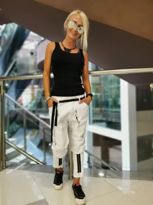 Woman Pants/Drop Crotch Pants/Zippers Pants/Harem Pants/White pants/Loose pants/Extravagant Pants/Avant-garde Trousers/Hand sprayed pants
