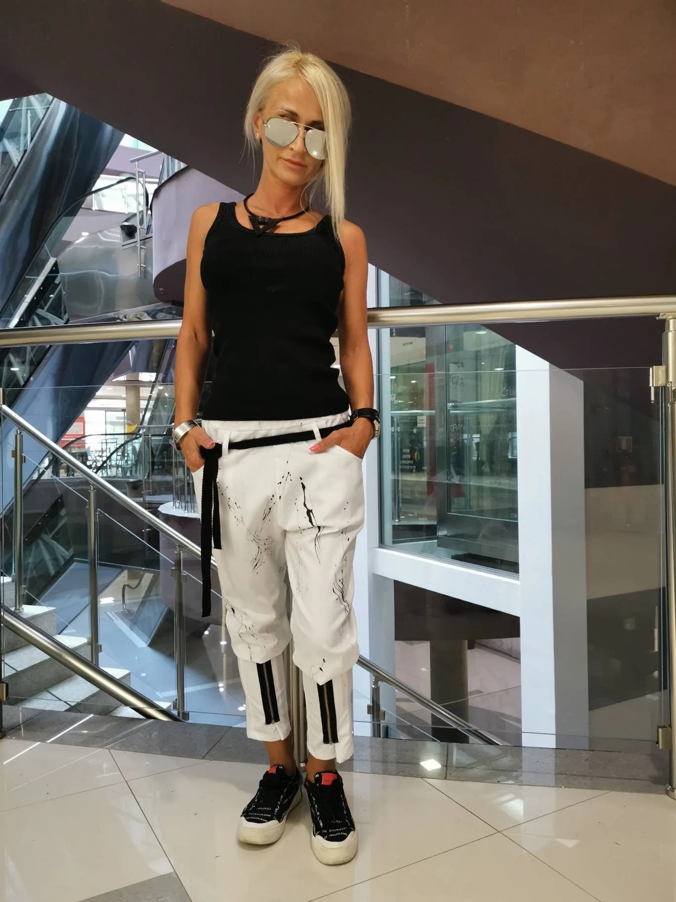 Woman Pants/Drop Crotch Pants/Zippers Pants/Harem Pants/White pants/Loose pants/Extravagant Pants/Avant-garde Trousers/Hand sprayed pants