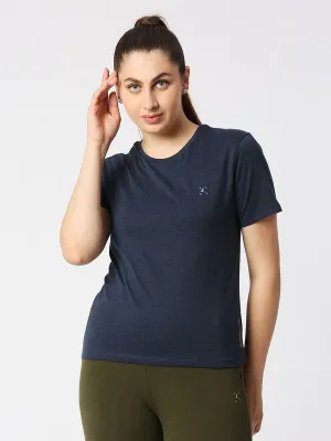 Women Blue Melange Solid Top - Rush Tee-C-BL-ML