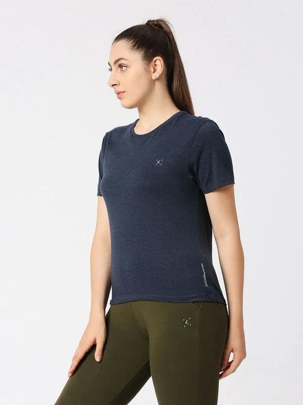 Women Blue Melange Solid Top - Rush Tee-C-BL-ML