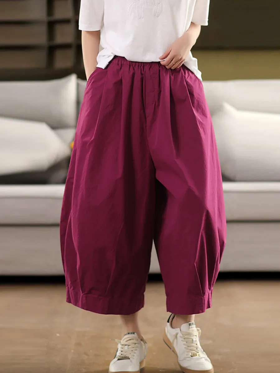 Women Casual Pure Color 100%Cotton Wide-leg Pants