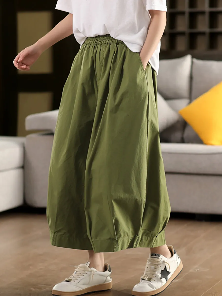 Women Casual Pure Color 100%Cotton Wide-leg Pants