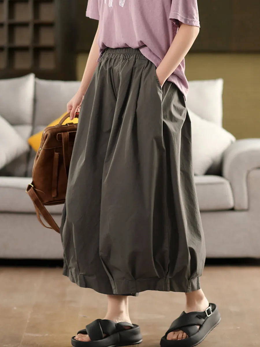 Women Casual Pure Color 100%Cotton Wide-leg Pants