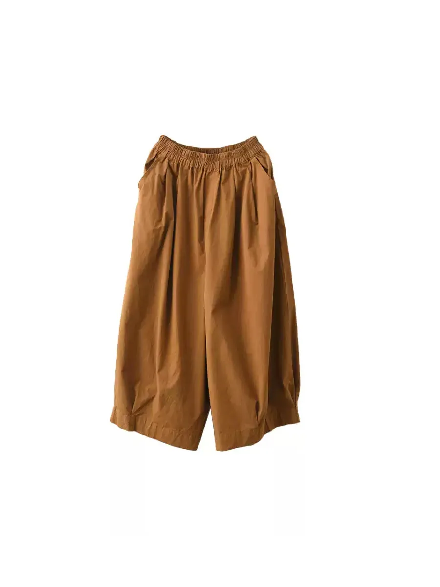 Women Casual Pure Color 100%Cotton Wide-leg Pants