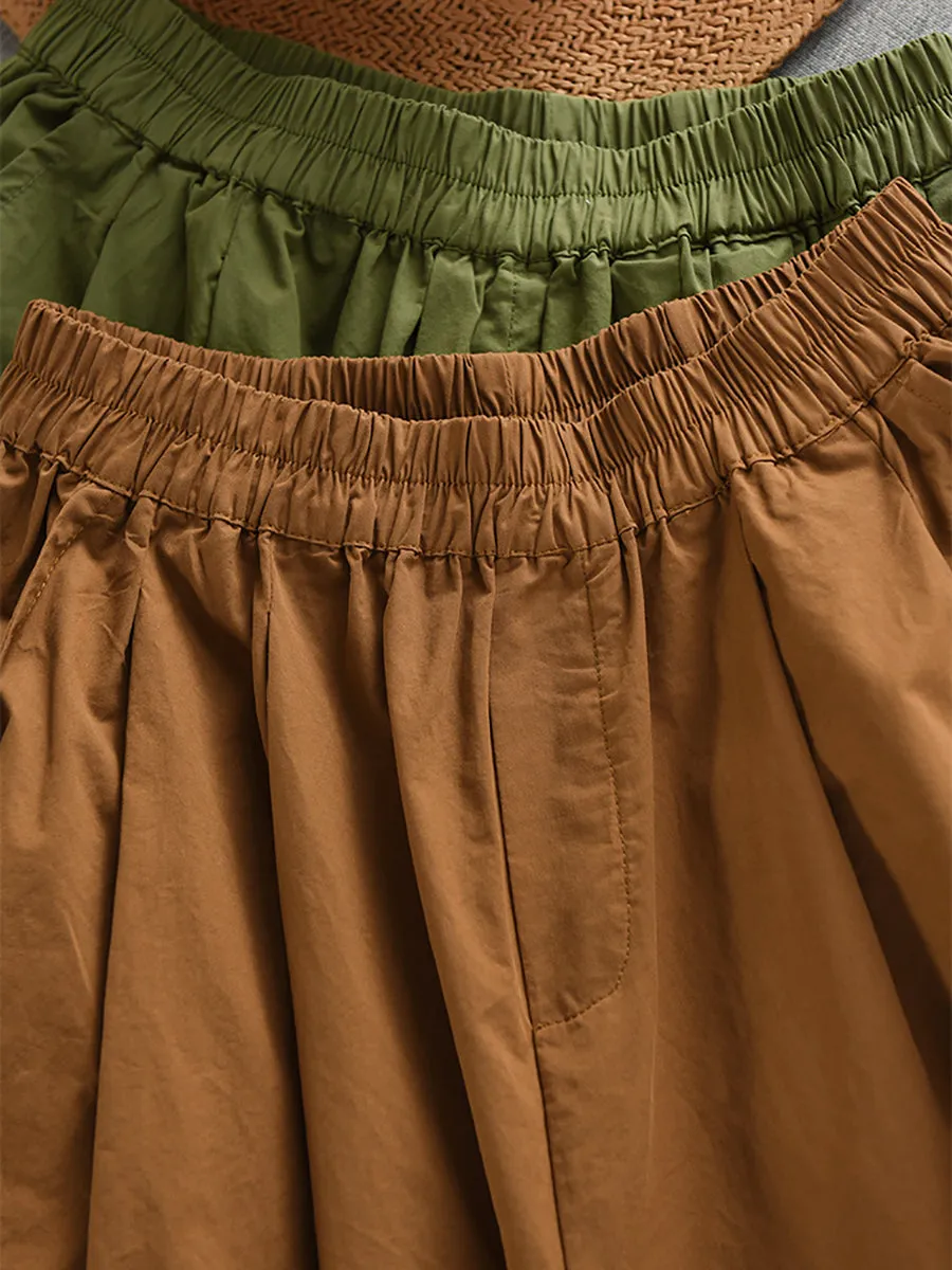 Women Casual Pure Color 100%Cotton Wide-leg Pants