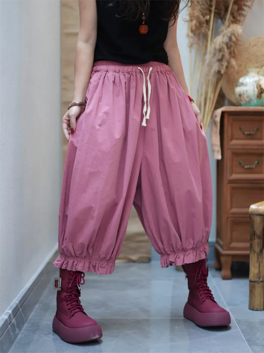 Women Casual Pure Color Cotton Harem Pants