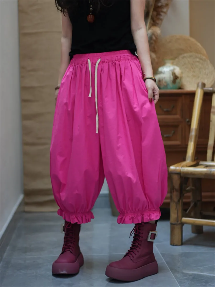 Women Casual Pure Color Cotton Harem Pants