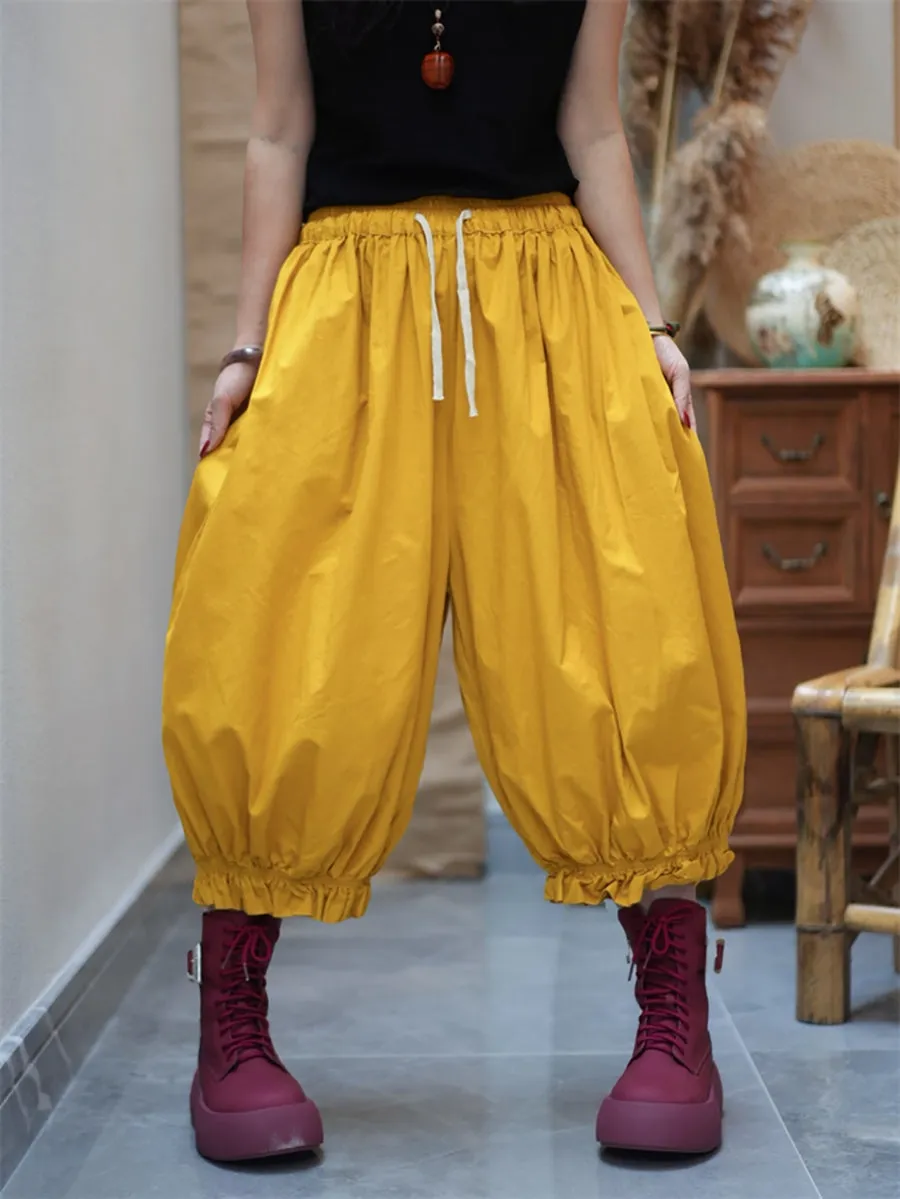 Women Casual Pure Color Cotton Harem Pants