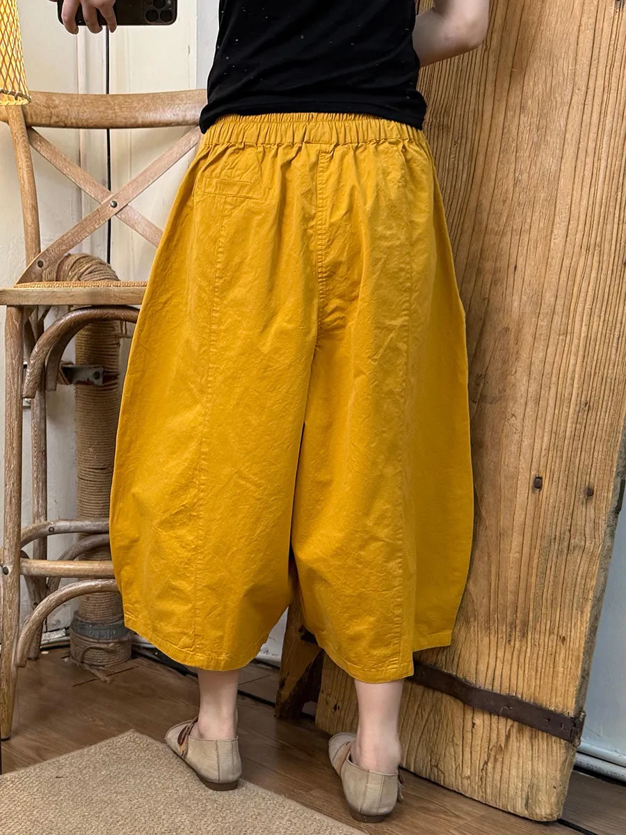 Women Casual Pure Color Cotton Harem Pants