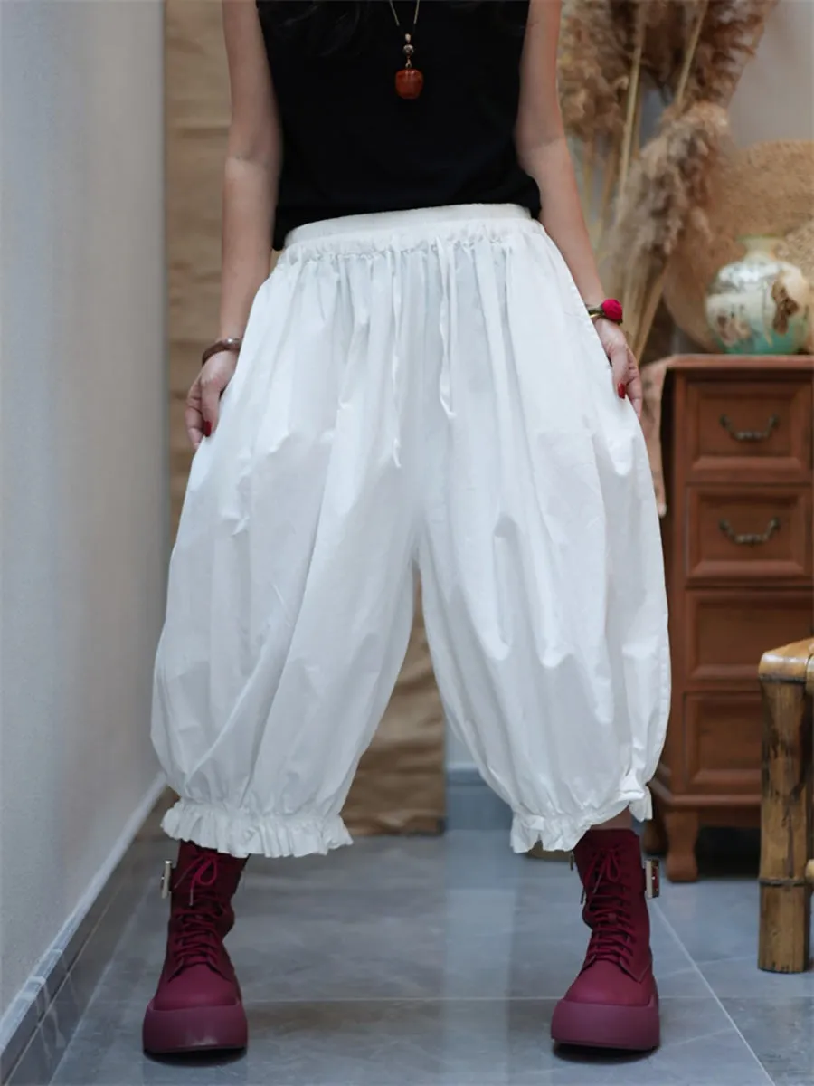 Women Casual Pure Color Cotton Harem Pants
