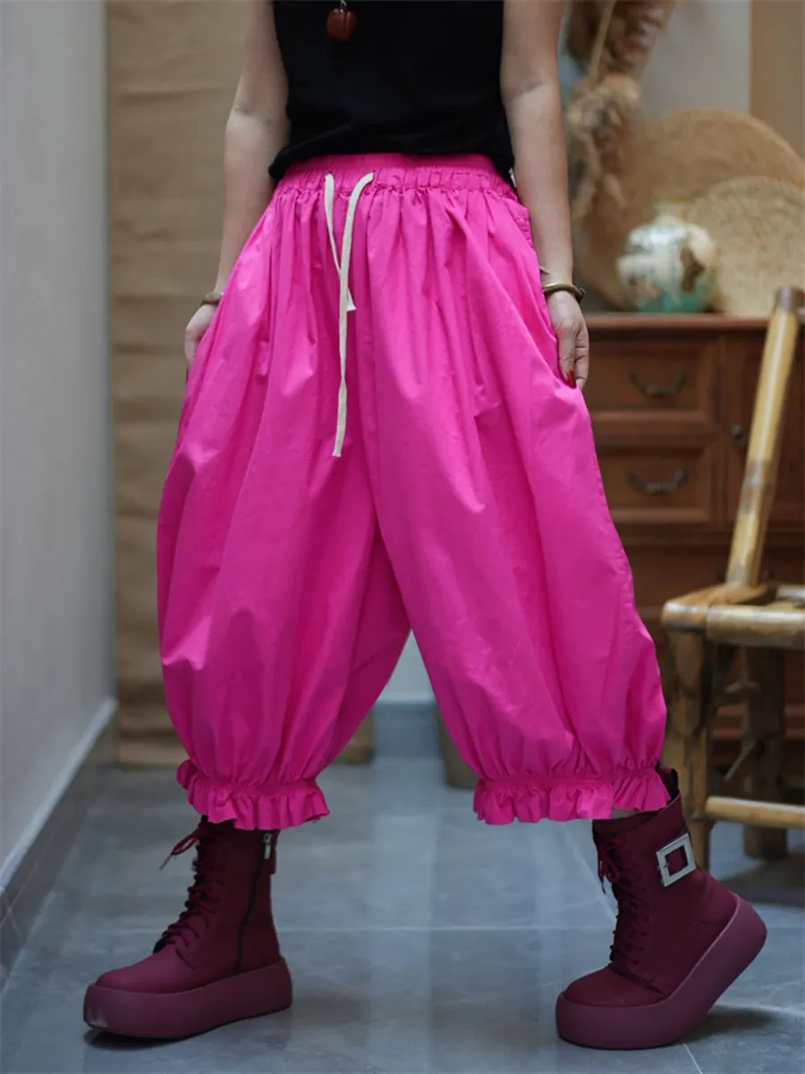 Women Casual Pure Color Cotton Harem Pants