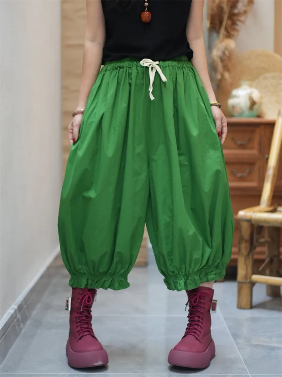 Women Casual Pure Color Cotton Harem Pants