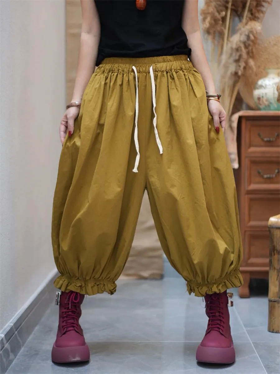 Women Casual Pure Color Cotton Harem Pants