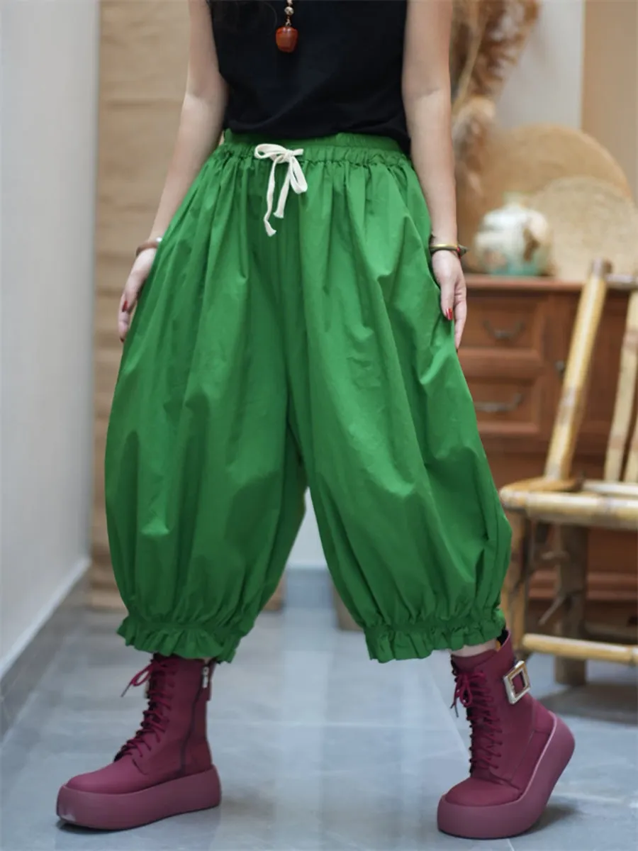 Women Casual Pure Color Cotton Harem Pants