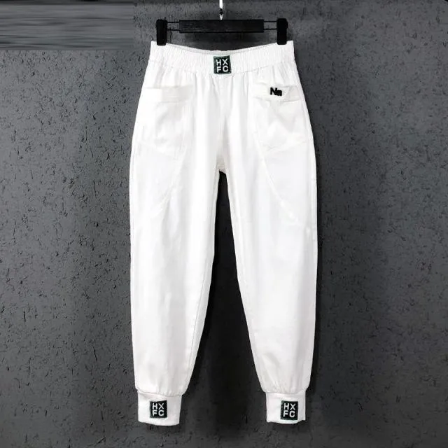 Women Elastic Waist Loose White Jeans