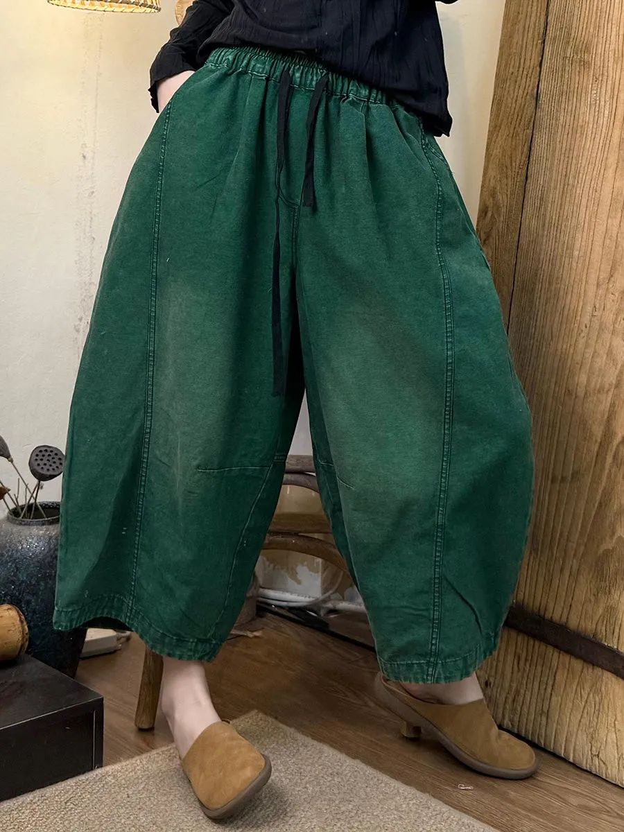 Women Retro Spring Pure Color Washed Denim Pants