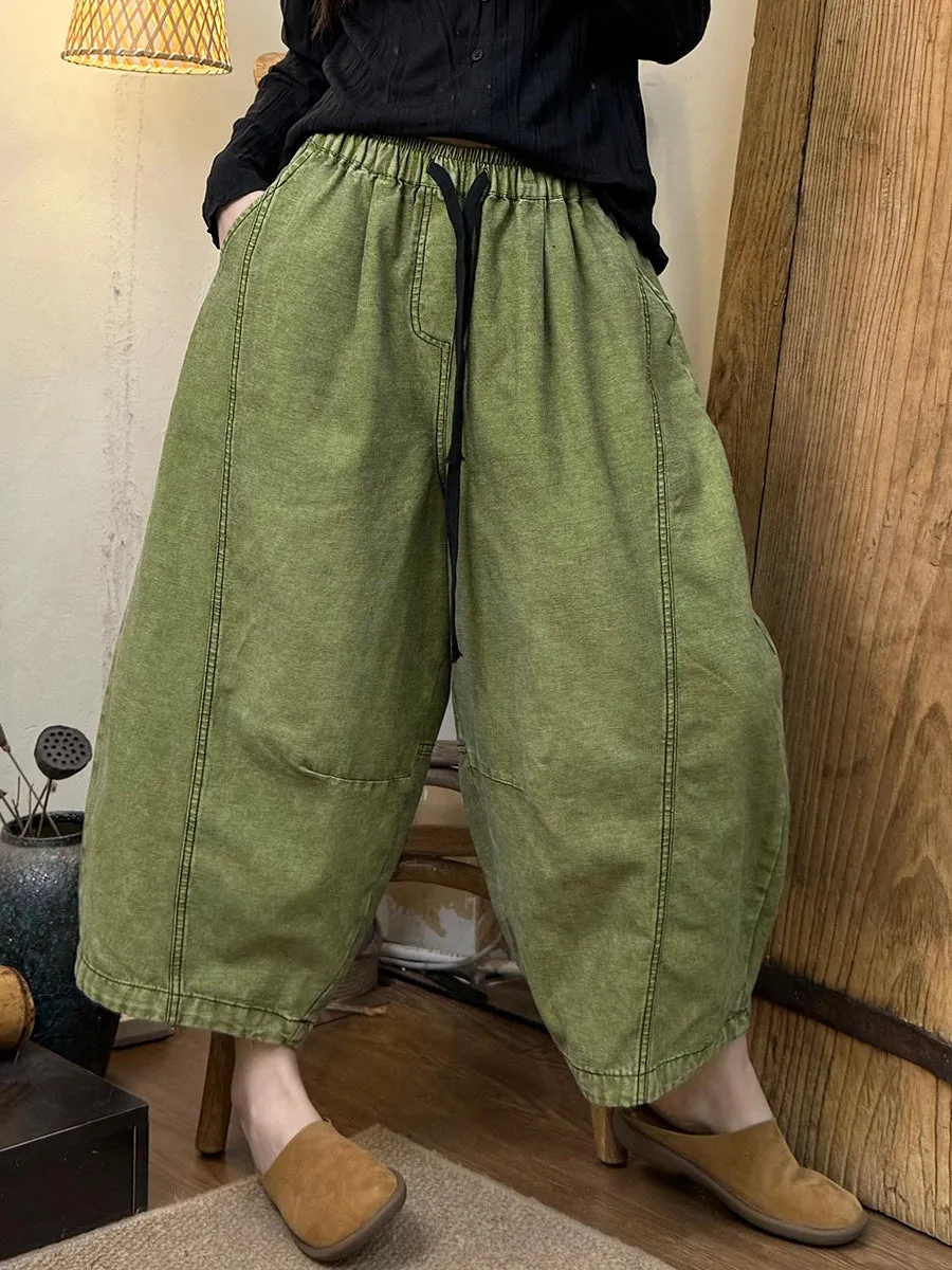 Women Retro Spring Pure Color Washed Denim Pants