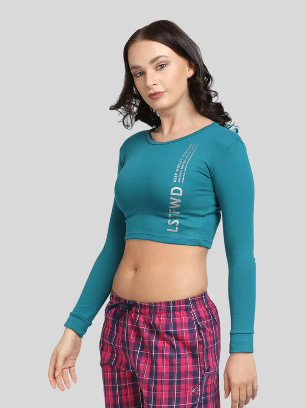 Women Sea Green Solid Crop Top_WARMING UP TOP-SG