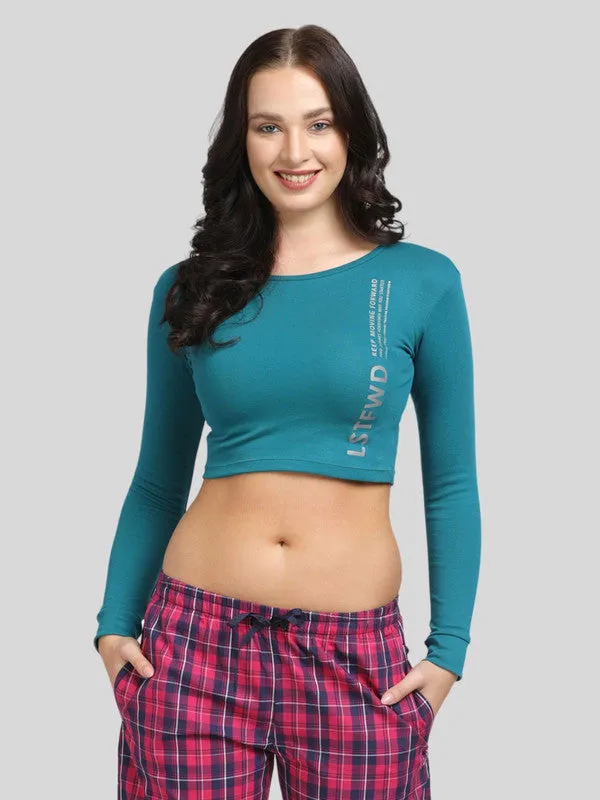 Women Sea Green Solid Crop Top_WARMING UP TOP-SG