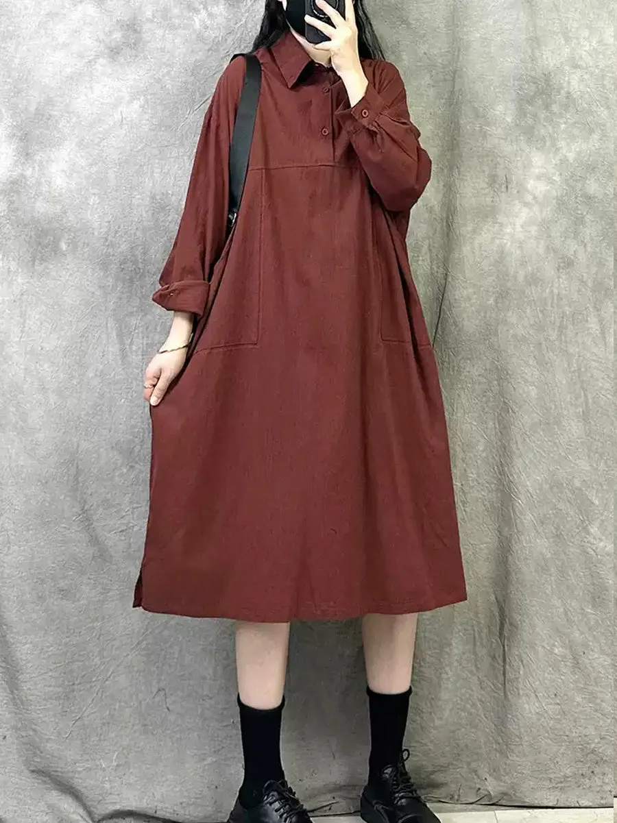 Women Spring Casual Pure Color Loose Dress
