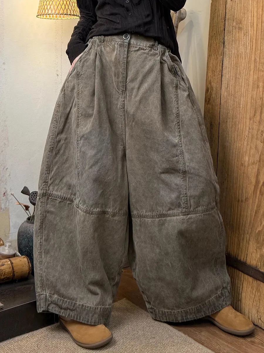 Women Spring Pure Color Denim Wide-leg Pants