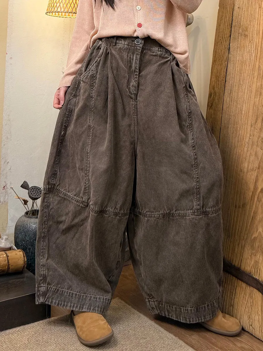 Women Spring Pure Color Denim Wide-leg Pants