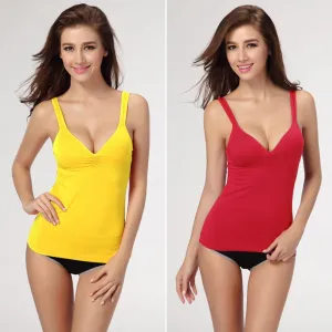 Women Strap Tops Built In Bra Bra Modal Cotton Soft Tank Cami Top