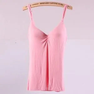 Women Strap Tops Built In Bra Bra Modal Cotton Soft Tank Cami Top